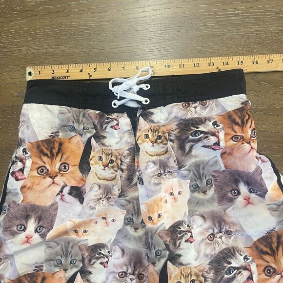 Bioworld Cat Print Swim Shorts Mens Medium Built in Brief AOP Lace Up Beach - Picture 9 of 12